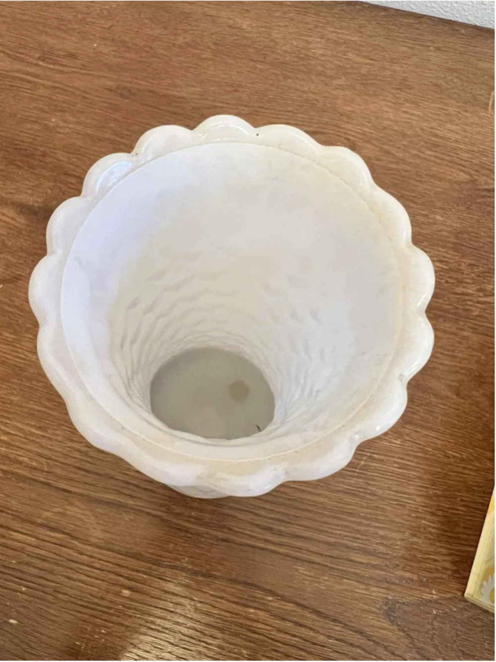 Vintage Milk Glass Vases Lot of 2 Diamond Quilt & Hobnail Pattern Scalloped Rim